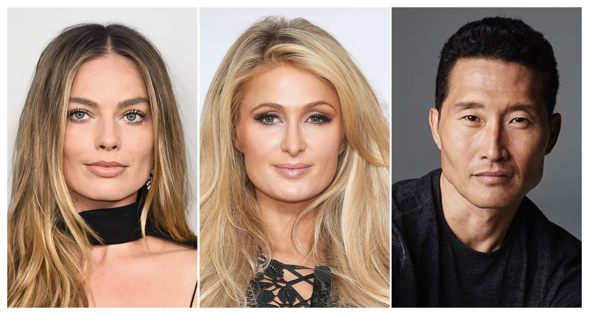 kollage av Margot Robbie, Paris Hilton och Daniel Dae Kim