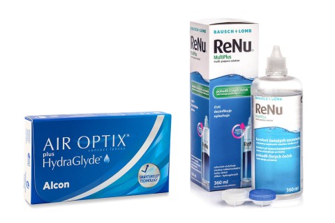 Air Optix Plus Hydraglyde (6 linser) + ReNu MultiPlus 360 ml med linsetui