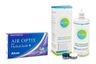 Air Optix Plus Hydraglyde Multifocal (3 linser) + Solunate Multi-Purpose 400 ml med linsetui