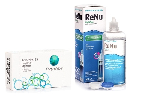 Biomedics 55 Evolution CooperVision (6 linser) + ReNu MultiPlus 360 ml med linsetui