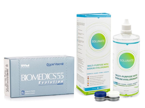 Biomedics 55 Evolution CooperVision (6 linser) + Solunate Multi-Purpose 400 ml med linsetui