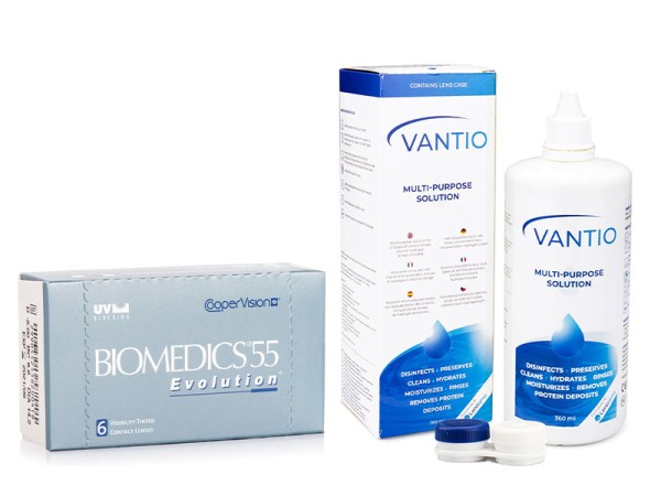 Biomedics 55 Evolution CooperVision (6 linser) + Vantio Multi-Purpose 360 ml med linsetui